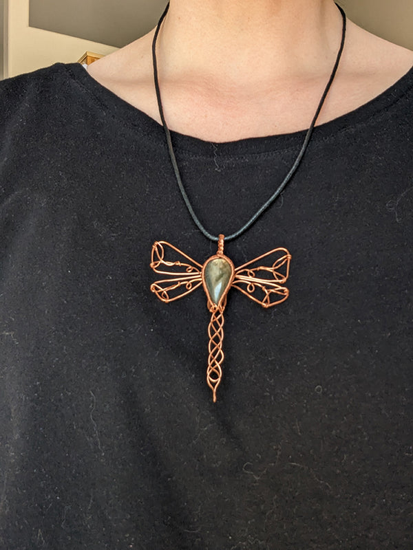 Dragonfly Labradorite Wire Wrapped Pendant