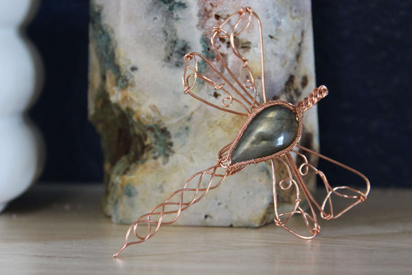 Dragonfly Labradorite Wire Wrapped Pendant